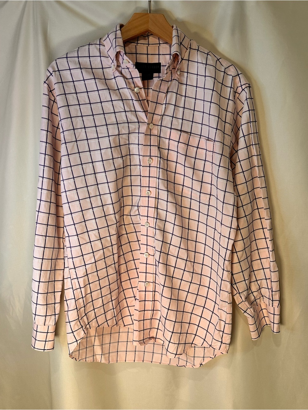 Scott Barber Men's Pink & Navy Windowpane Button-Down Dress Shirt classic SMALL